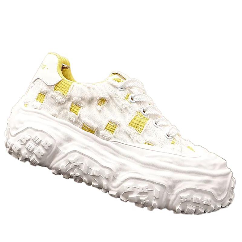 Platform Distressed Lace-Up Canvas Sneakers Product Image