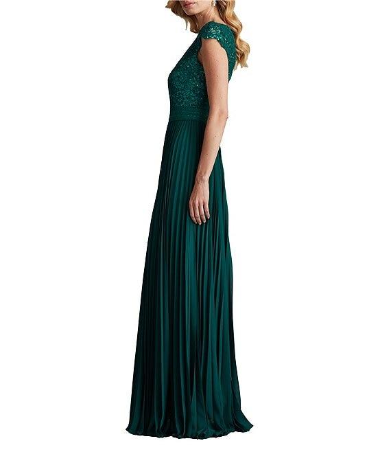 Tadashi Shoji Cap Sleeve Sequin Embroidered Lace Chiffon Pleated Gown Product Image