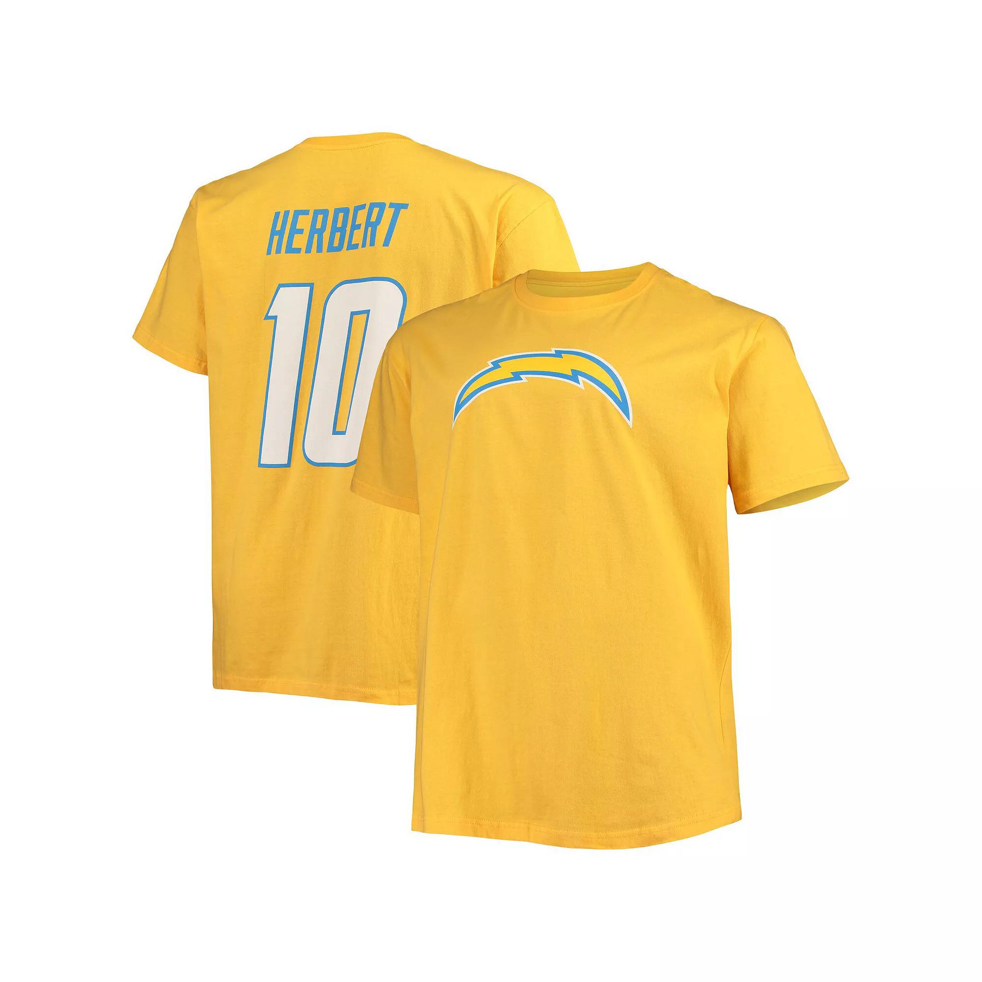 Men's Fanatics Branded Justin Herbert Gold Los Angeles Chargers Big & Tall Player Name & Number T-Shirt, Size: 3XLT Product Image