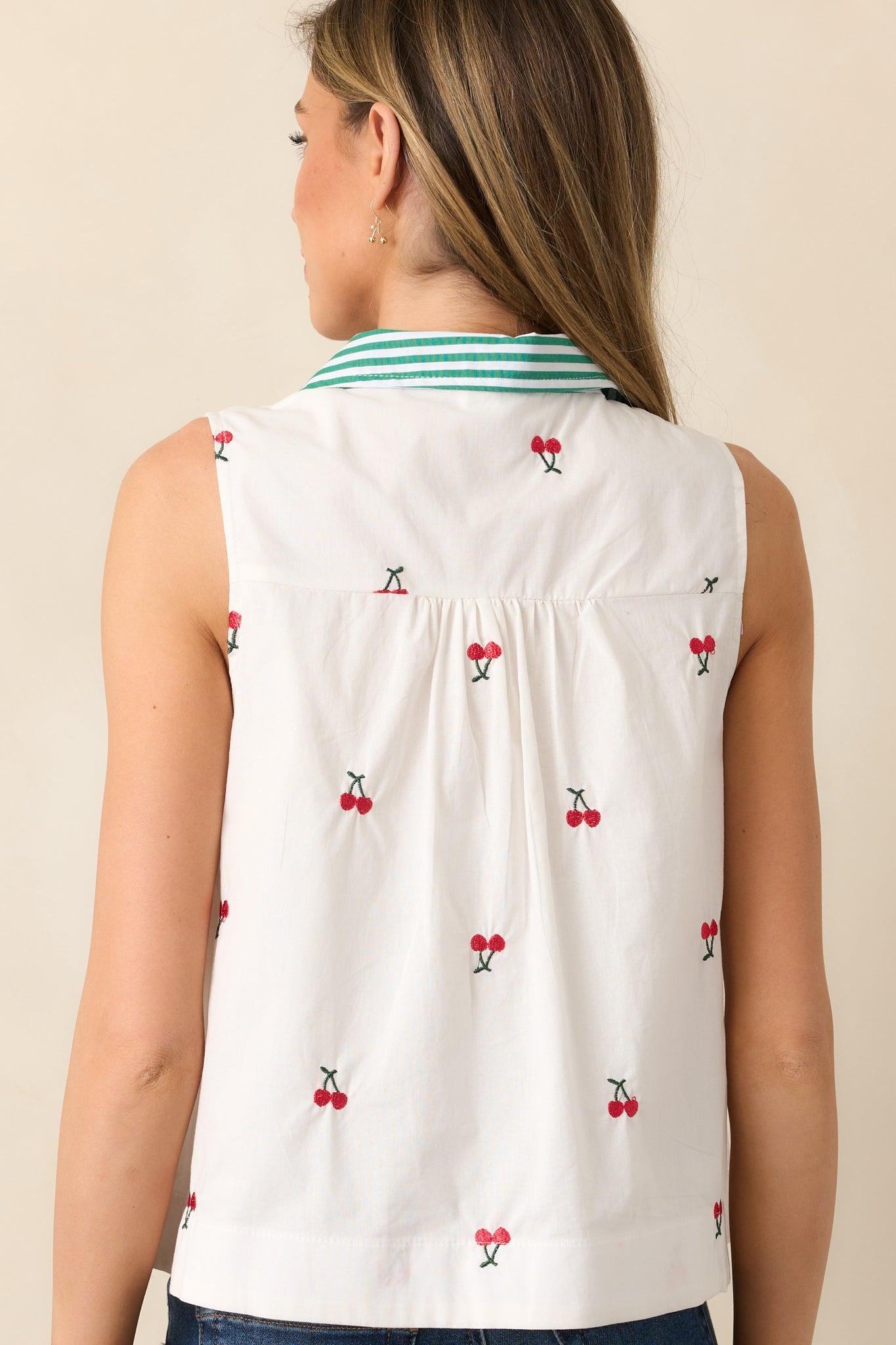 Summer Breeze Cotton Ivory Cherry Sleeveless Blouse Product Image