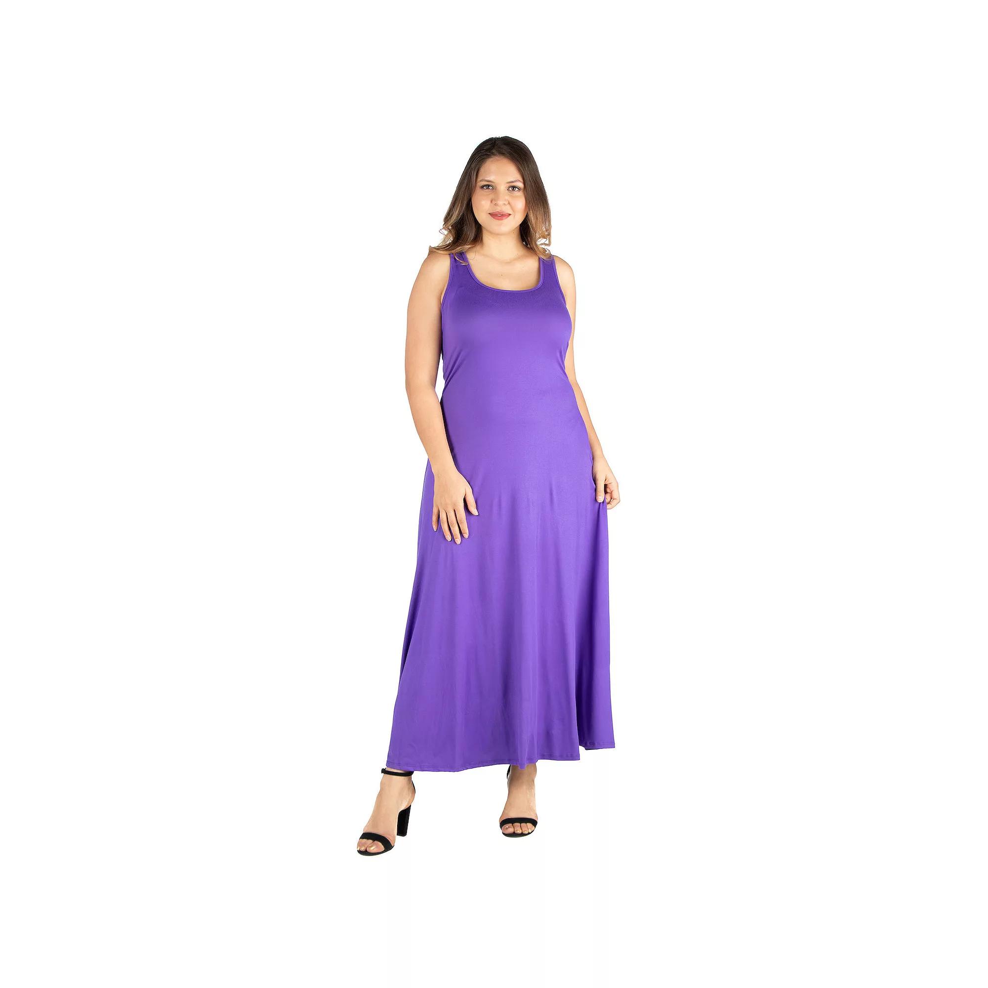 Plus Size 24seven Comfort Apparel Simple A-Line Tank Top Maxi Dress, Women's, Size: 2XL, Purple Product Image