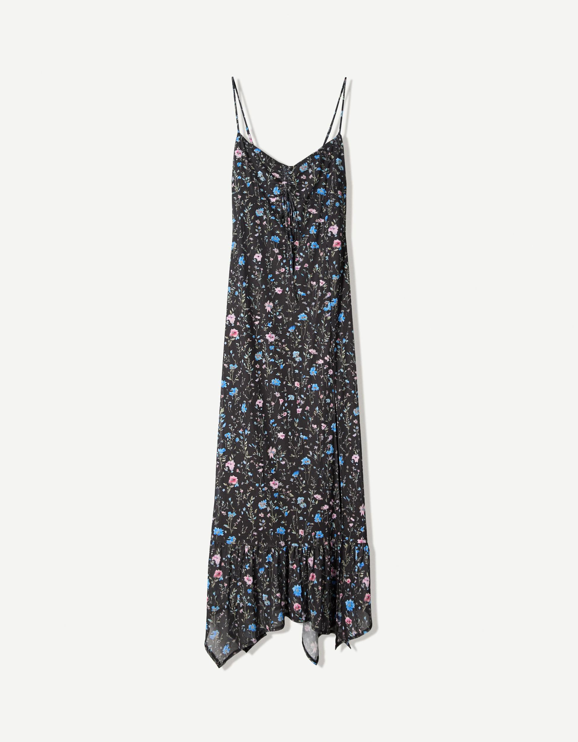 Printed strappy tulle midi dress Product Image