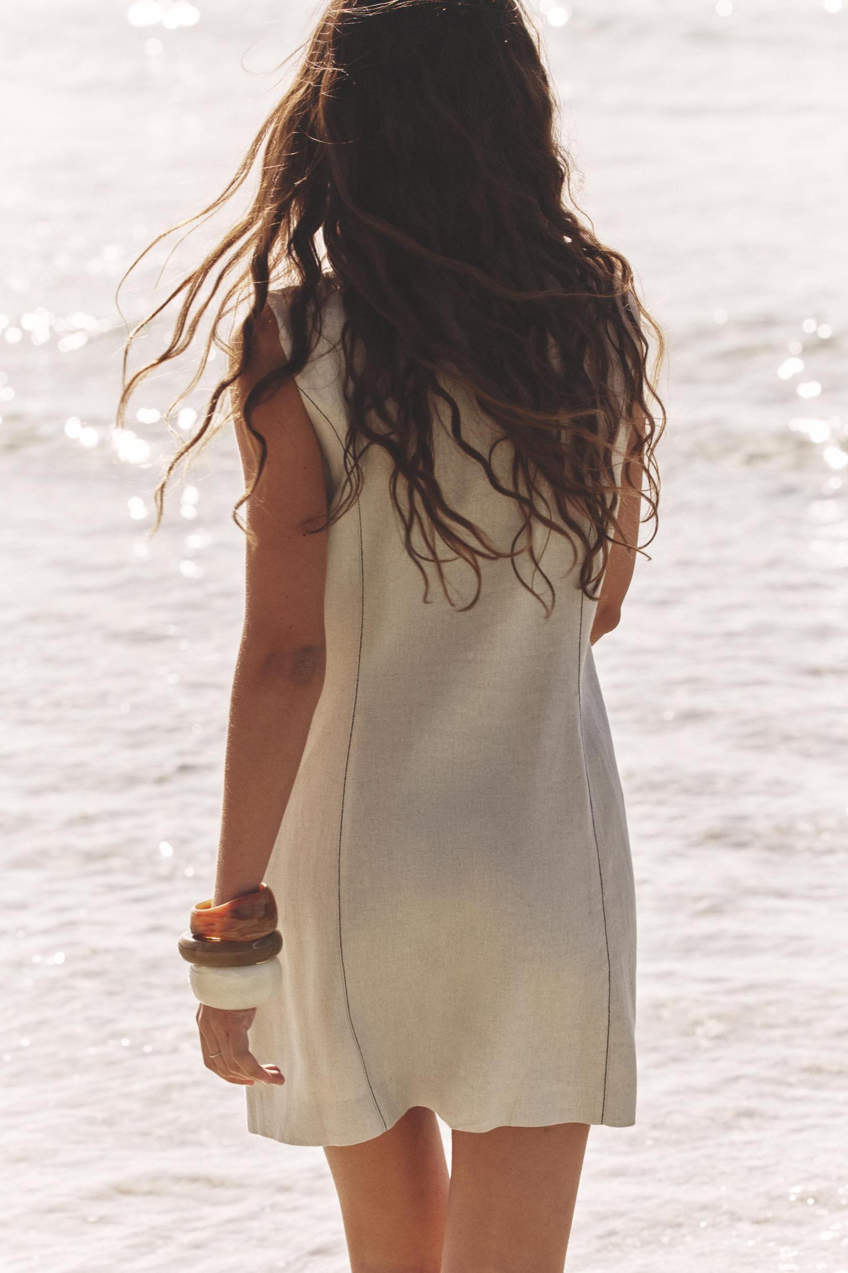 LINEN MINI DRESS WITH TOPSTITCHING Product Image