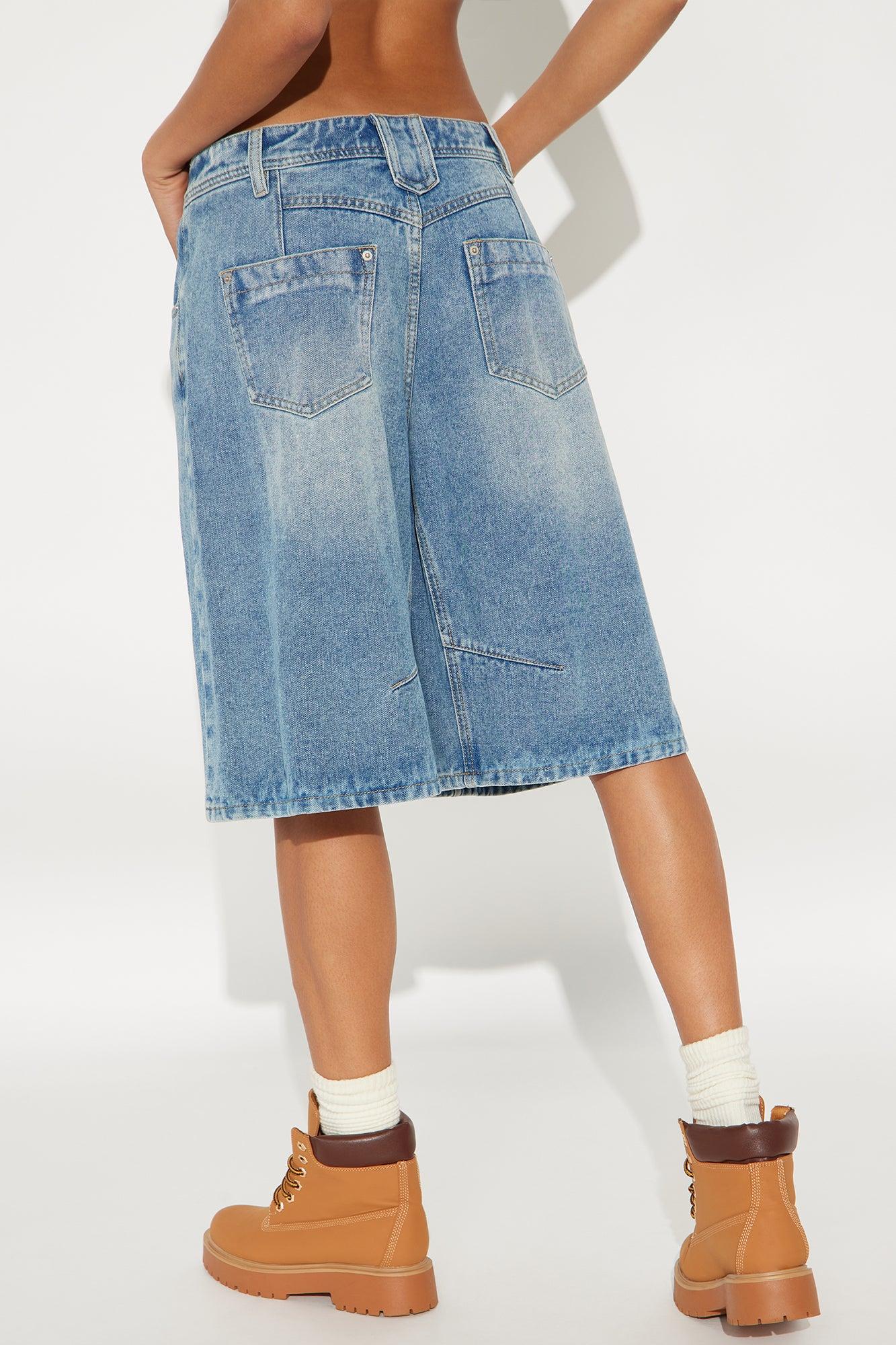 Leonie Non Stretch Denim Jorts - Medium Wash Product Image