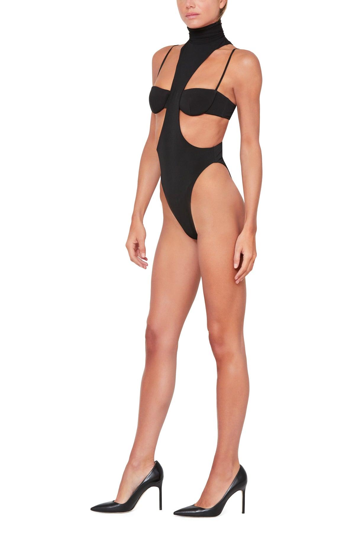 Mock Neck Bodysuit with Cut Out Bralette Detail Product Image