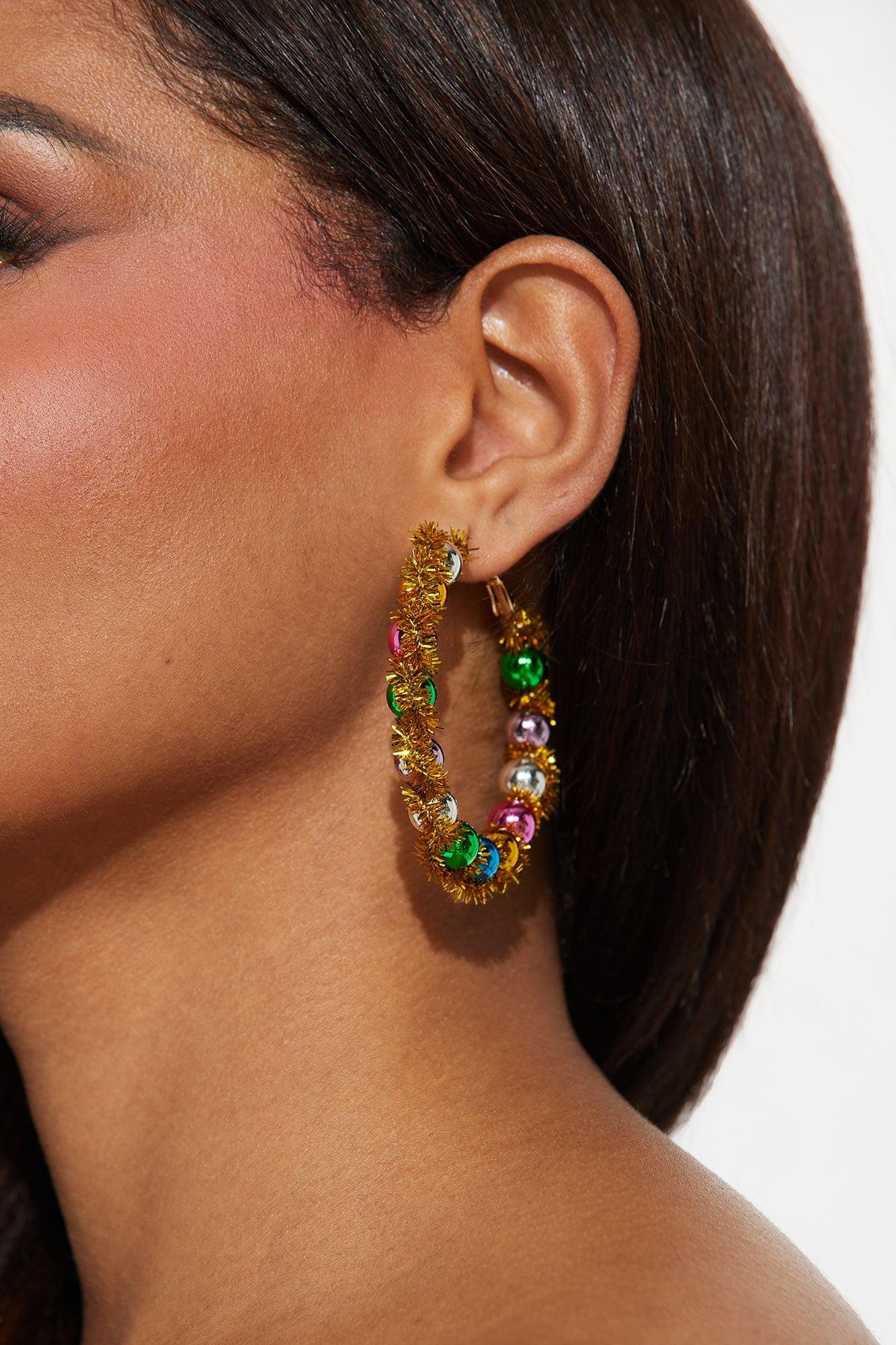 Jingle Bell Rocking Hoop Earrings - Multi Color Product Image
