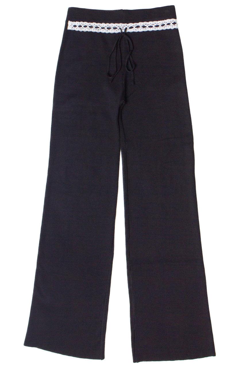 Lace Trim Ribbed Wide Leg Pants Product Image
