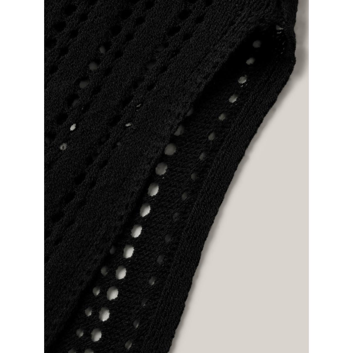 Plus Size Crochet Floral Embroidery Slit Swim Cover-Up Women's Swimwear Black Resort Loose Texture Curve Swim Cover Ups BloomChic 28/5X Product Image