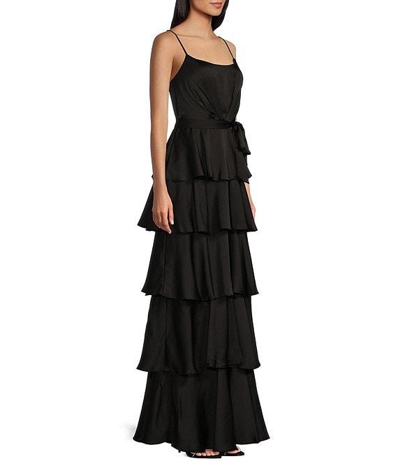 B. Darlin Scoop Neck Spaghetti Strap Tiers Ruffle Skirt Dress Product Image