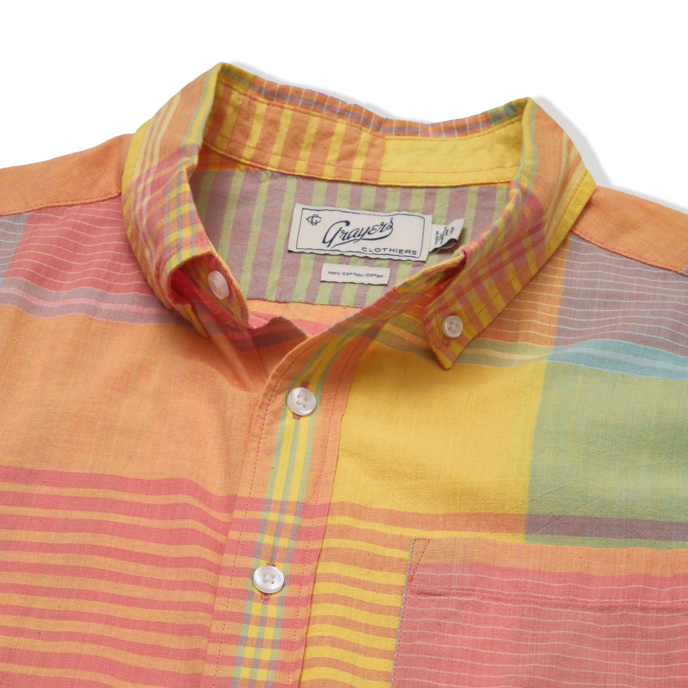 Classic Madras Plaid Short Sleeve Shirt - Orange Yellow Plaid Product Image