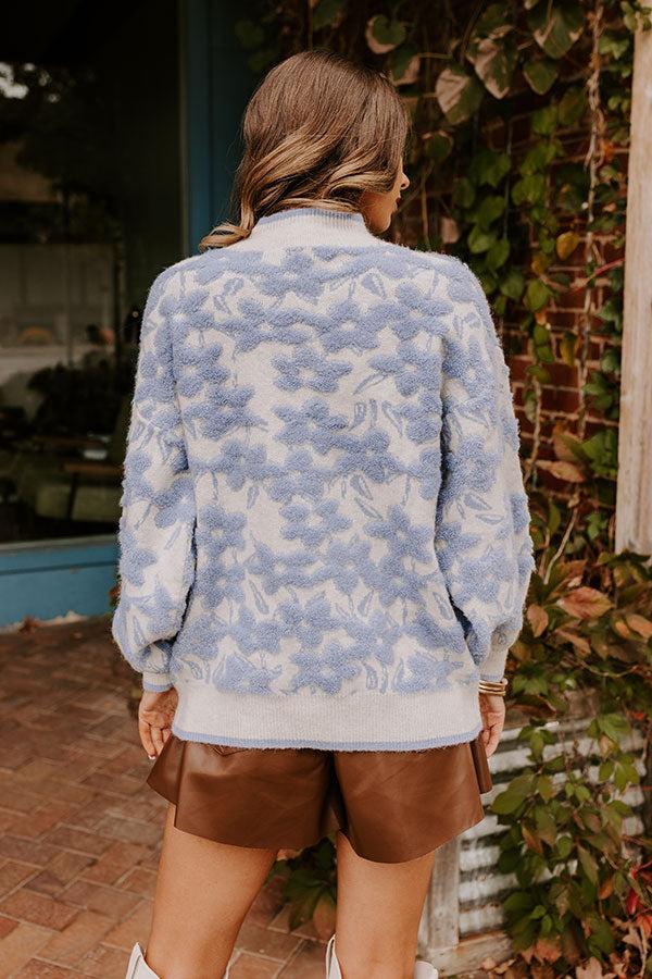 Cafe Cozy Floral Knit Sweater in Sky Blue Product Image