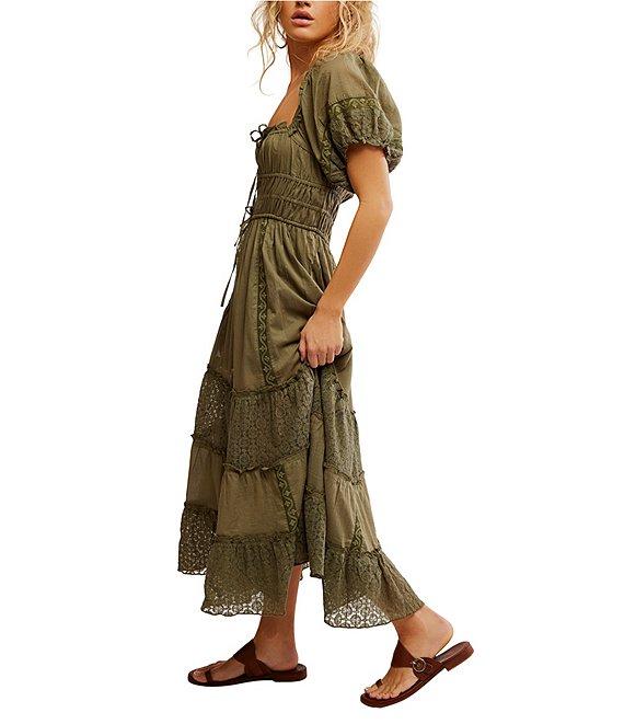 Free People Falling Sun Square Neck Short Puff Sleeve Tiered Midi Dress Product Image