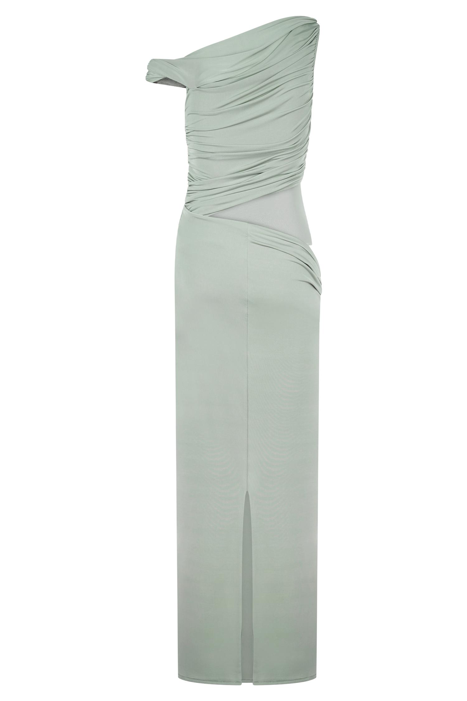 Callen One Shoulder Slinky Maxi Dress - Sage Product Image