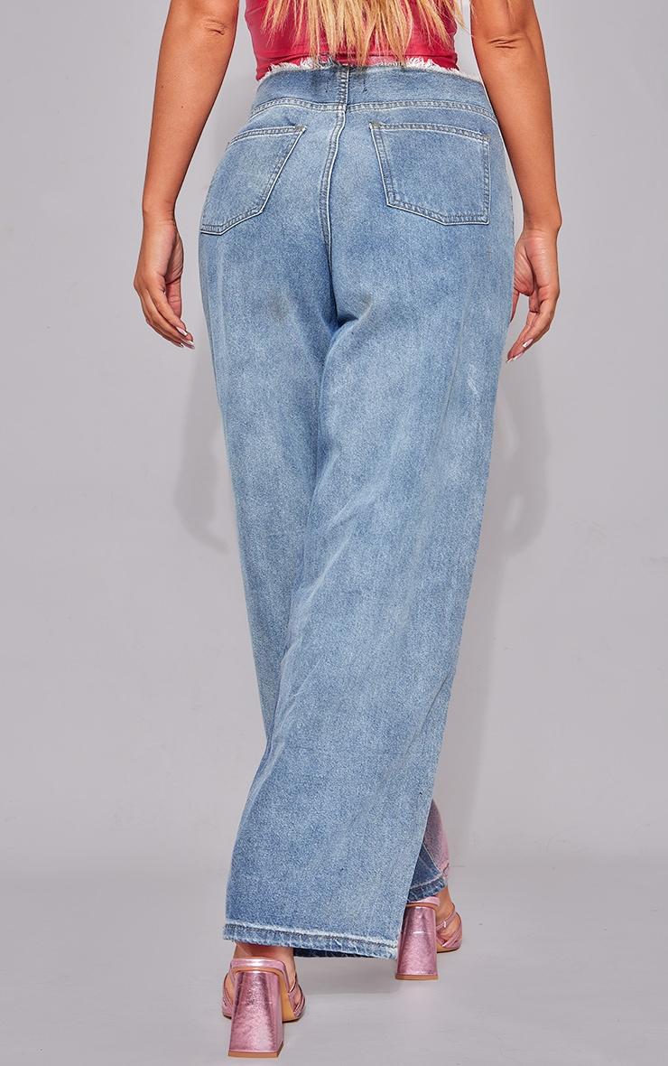 Pink Tint Vintage Wash Distressed Seam Detail Wide Leg Jeans Product Image