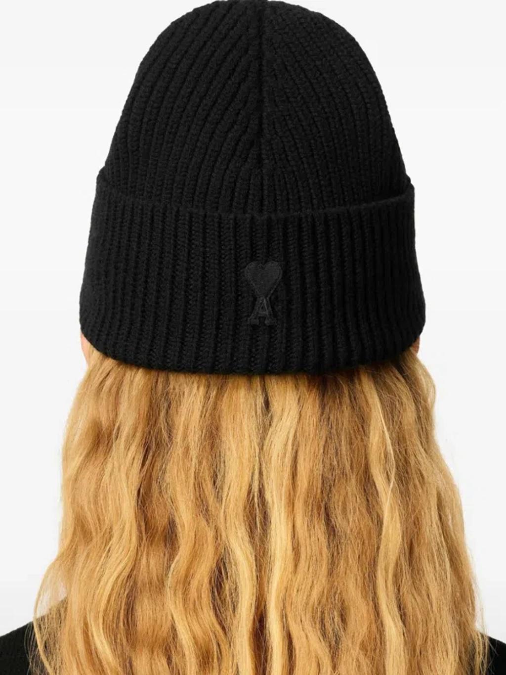 AMI ALEXANDRE MATTIUSSI Ami Paris Ami De Coeur Black Wool Hat Men Product Image