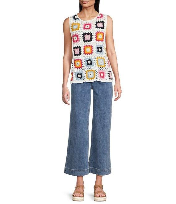 Charlie B. Crochet Knit Geometric Crew Neck Sleeveless Top Product Image