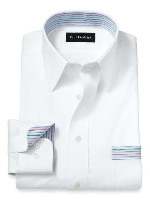 Comfort Stretch Non-Iron Solid Dress Shirt With Contrast Trim - White Product Image