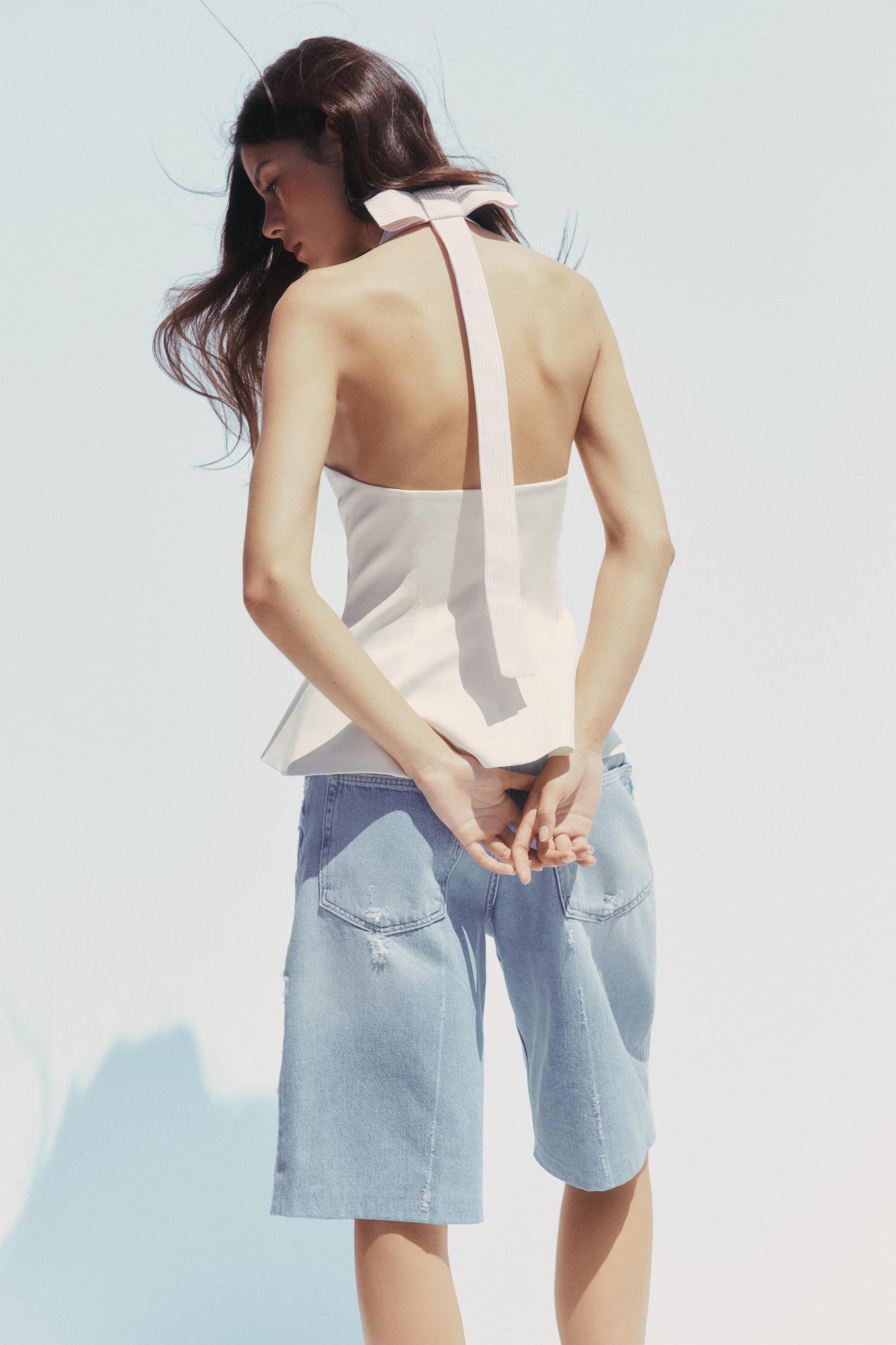 STRIPED COMBINATION HALTER TOP Product Image