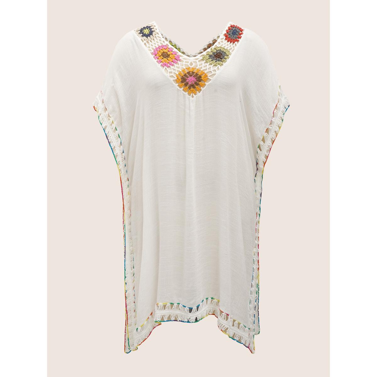 Plus Size Colored Crochet Slit Hem Swim Cover Up Women's Swimwear Originalwhite Beach Loose Crochet Curve Swim Cover Ups BloomChic 10/M Product Image