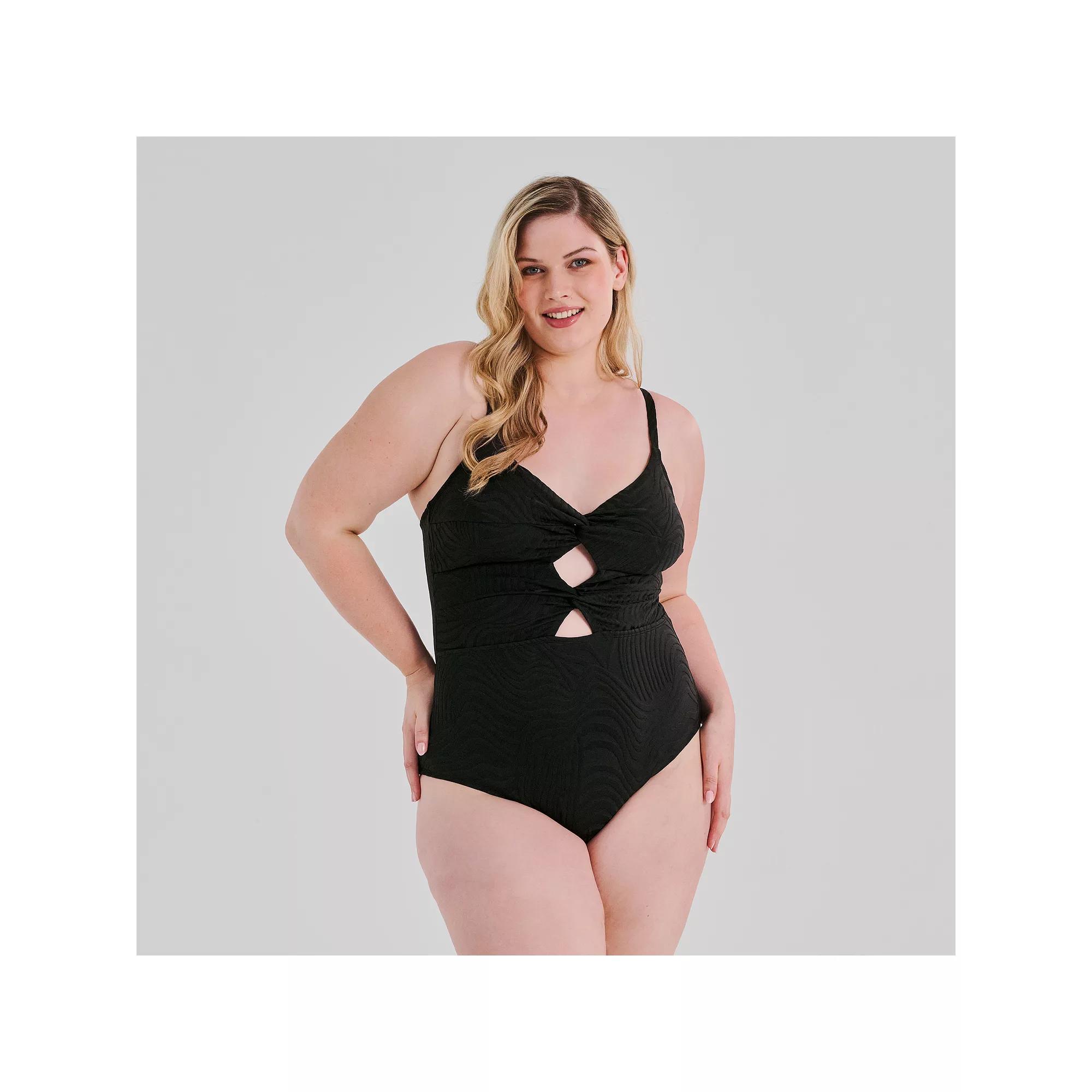 Plus Size Freshwater Twist One-Piece Swimsuit, Women's, Size: 2XL, Zebra Black Product Image
