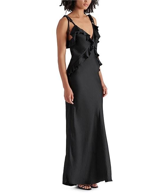 Steve Madden Adalina V-Neck Sleeveless Tie Strap Ruffle Maxi Dress Product Image