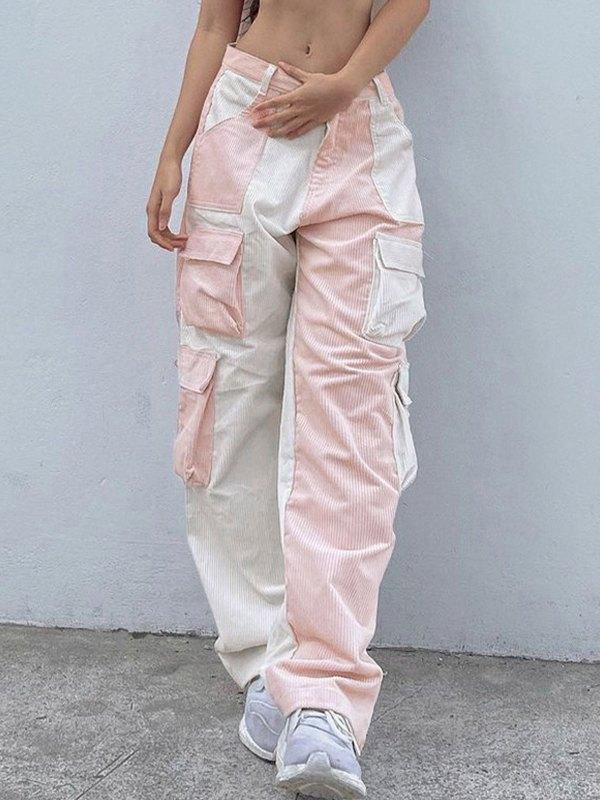 Patchwork Corduroy Cargo Pants Product Image