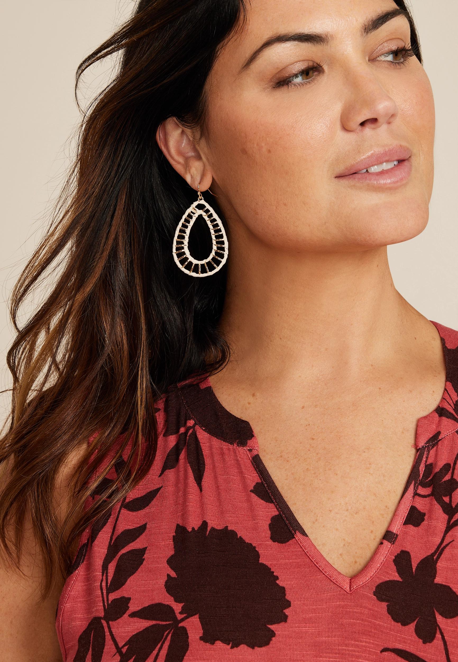 White Wrapped Border Earrings Product Image