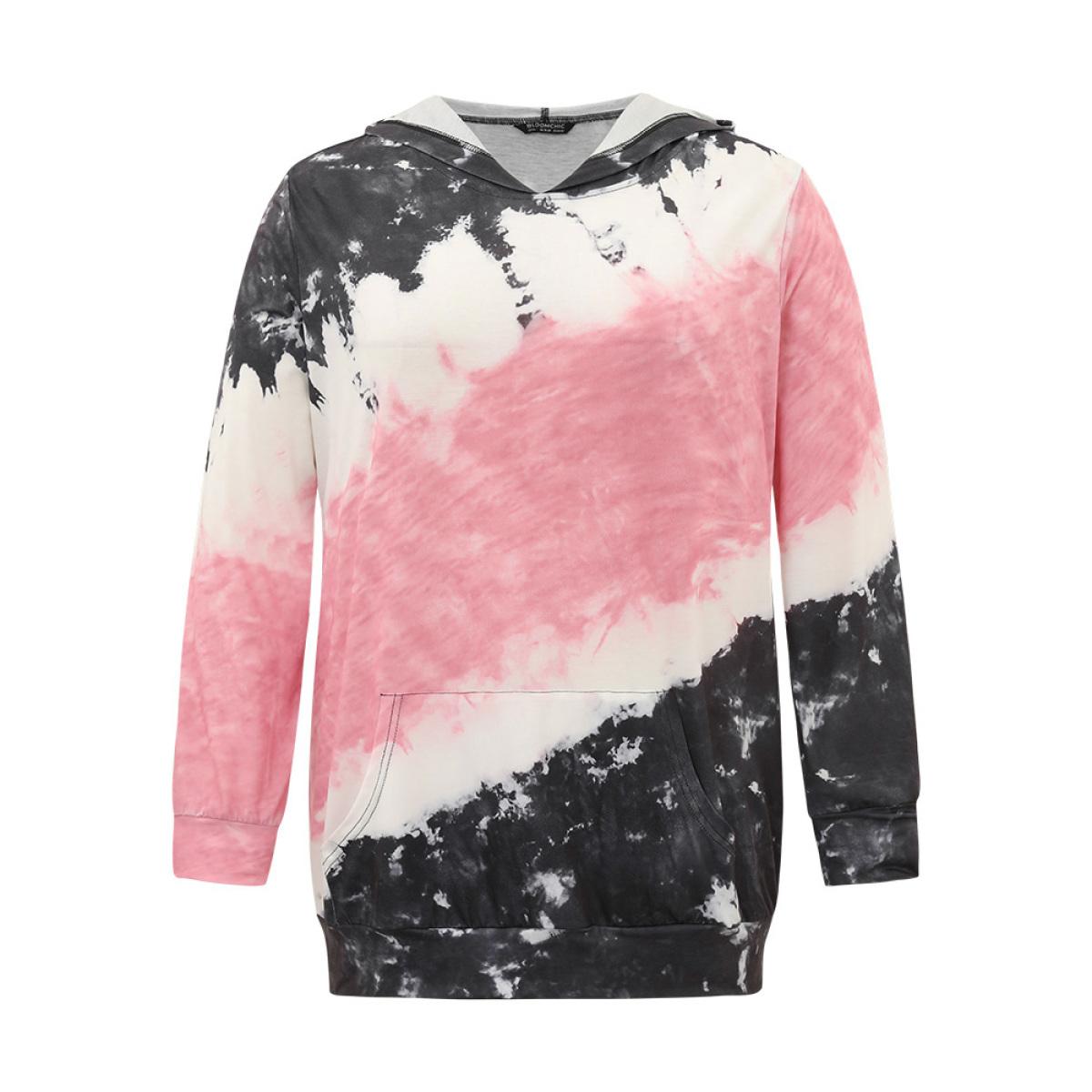 Plus Size Tie Dye Hooded Pocket Sweatshirt Women Multicolor Casual Tie Dye Hooded Dailywear Sweatshirts BloomChic 22-24/3X Product Image