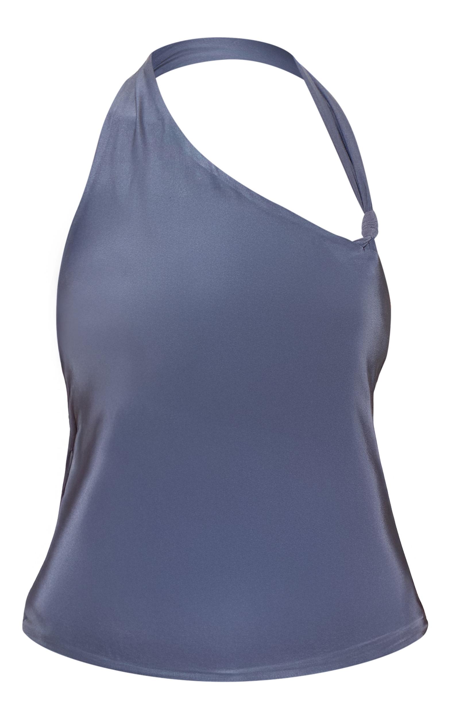 Slate Grey Slinky Halterneck Knot Detail Top Product Image