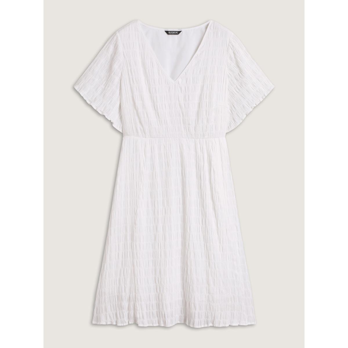 Plus Size Rayon Lace Cinched-Waist Midi Dress WhiteSmoke Women V-neck Half Sleeve Curvy BloomChic 26/4X Product Image