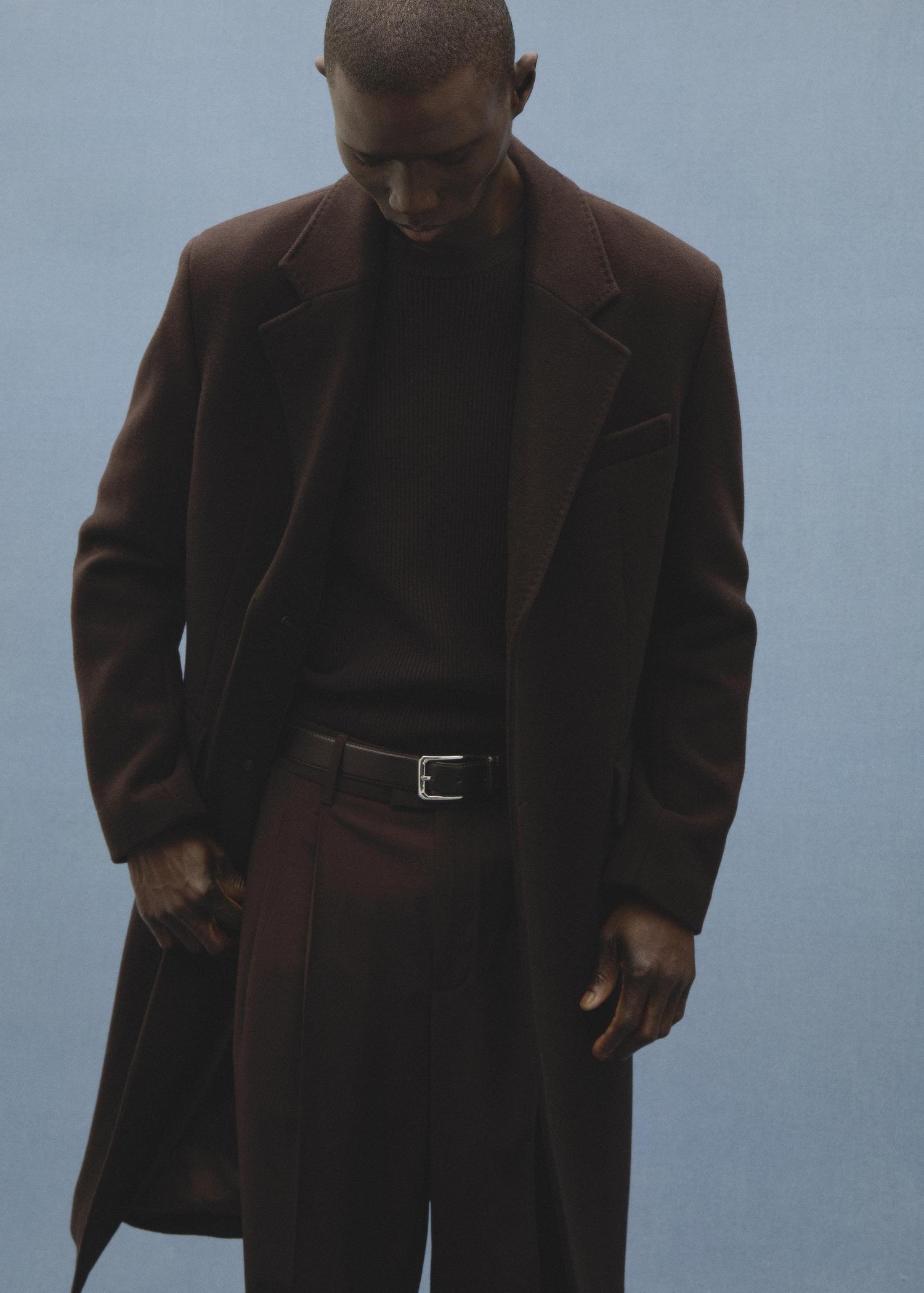 Relaxed-fit long wool coat - Men | MANGO USA Product Image