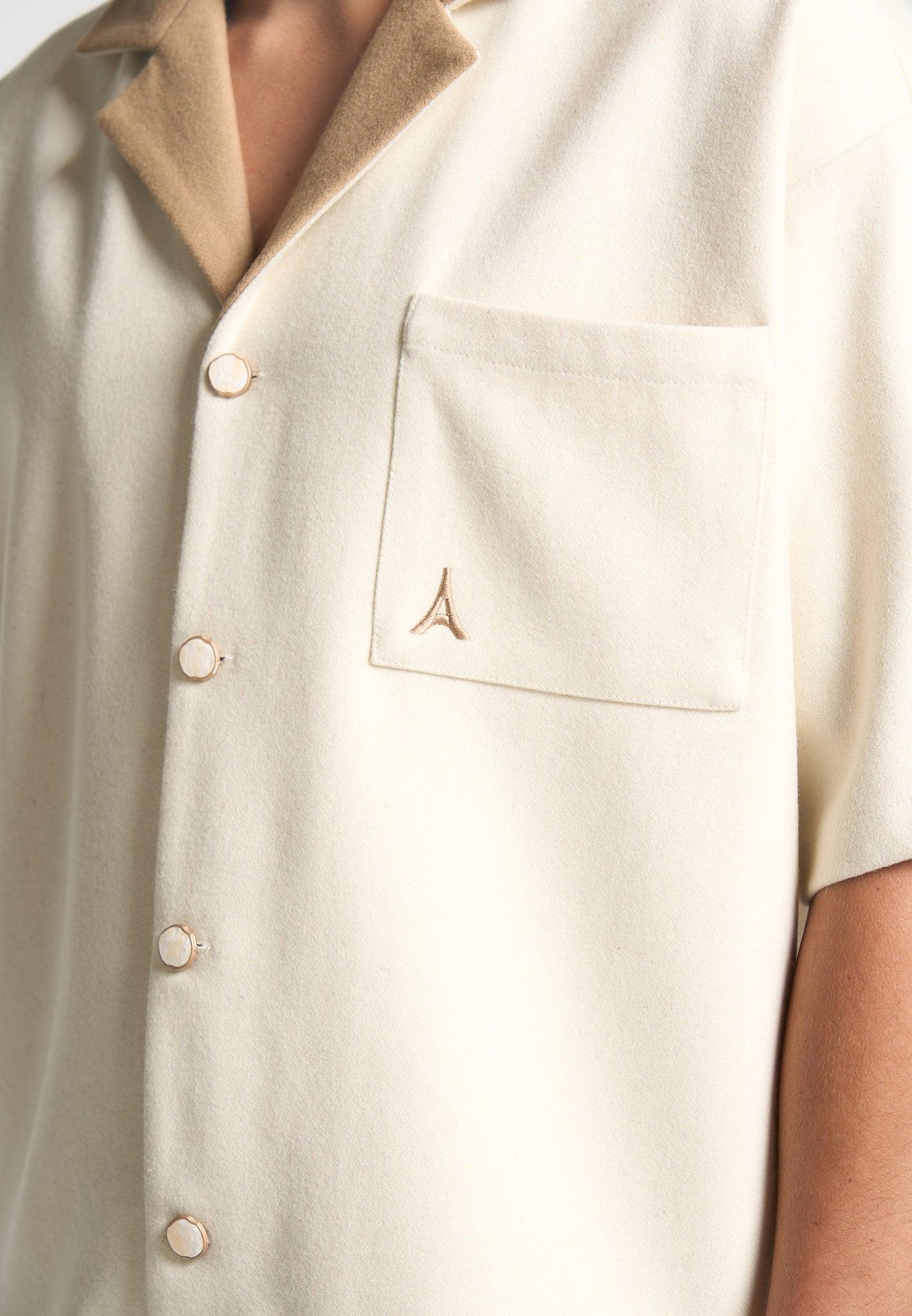 Boxy Wool Revere Shirt - Cream/Brown Male Product Image