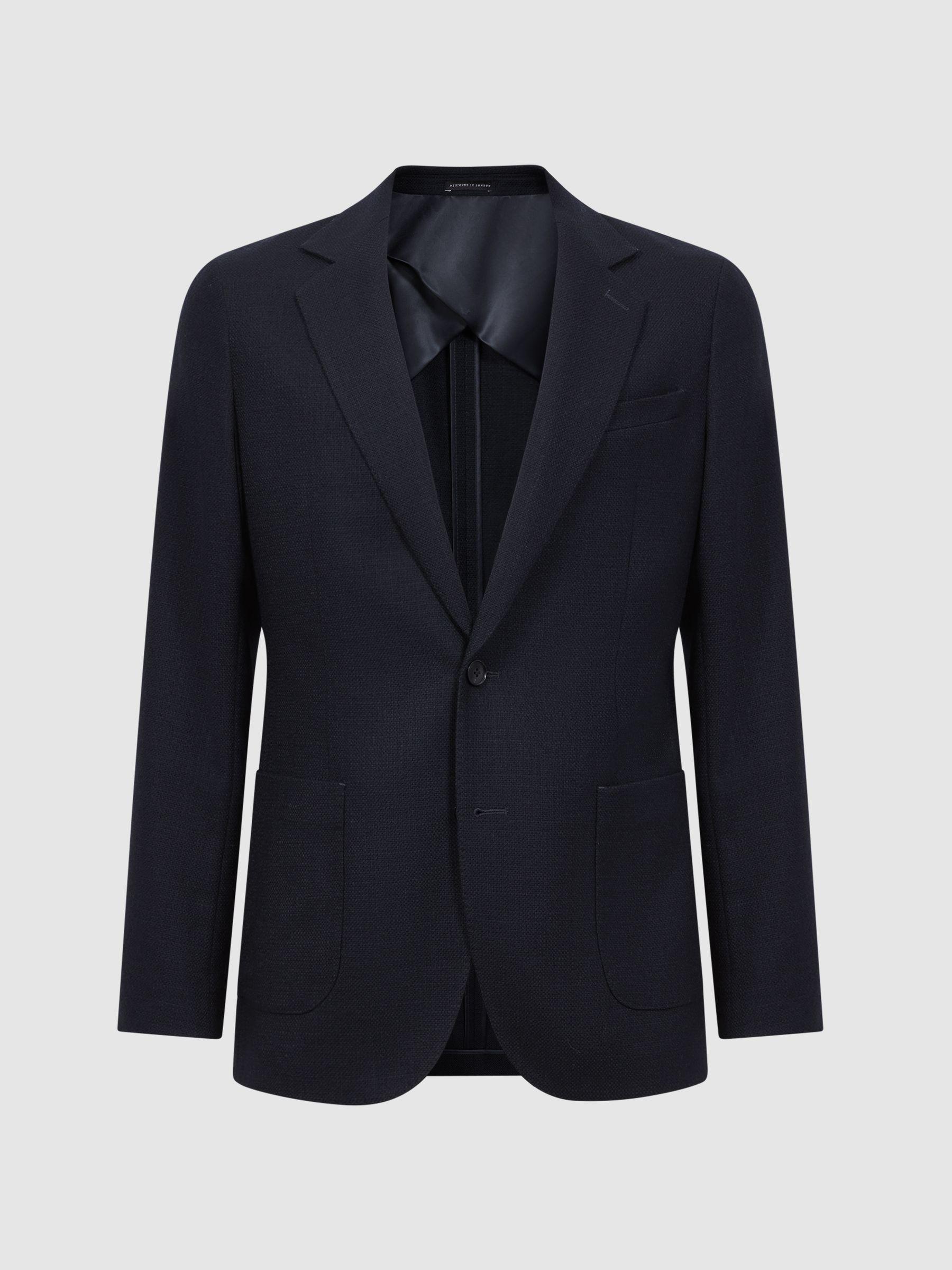 Slim Fit Textured Wool Blend Blazer in Navy Product Image