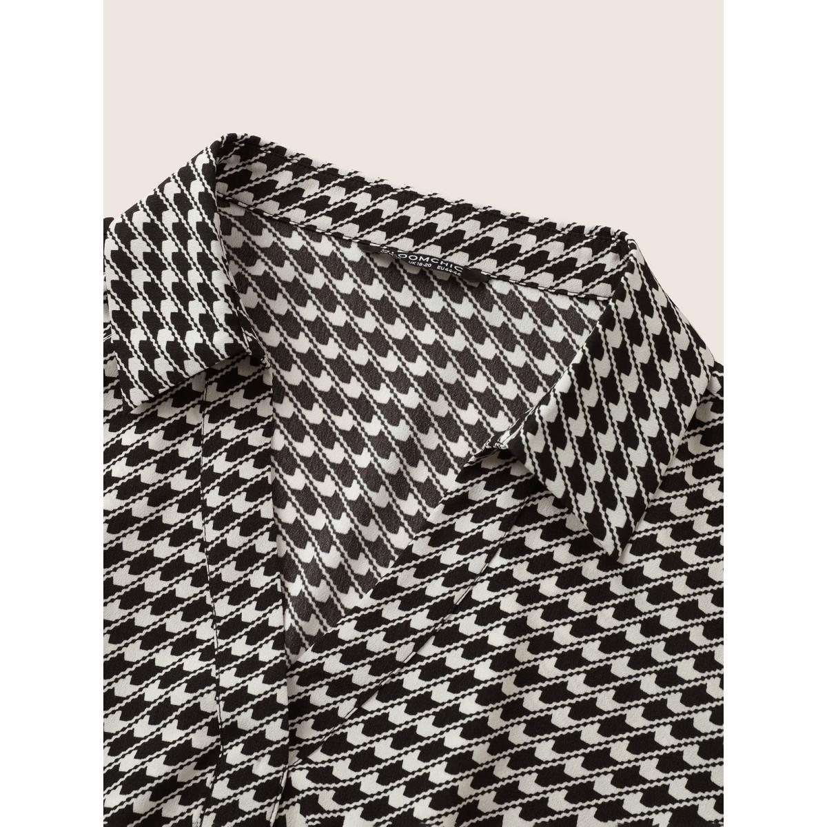 Plus Size Geometric Colorblock Lapel Collar Elastic Waist Dress Black Women At the Office Non Lapel Collar Elbow-length sleeve Curvy Midi Dress BloomChic 14-16/1X Product Image