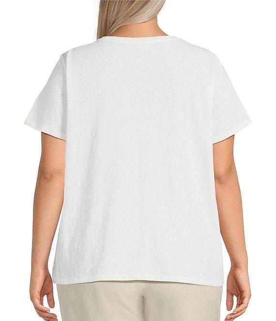 Eileen Fisher Plus Size Easy Organic Cotton Jersey Knit V-Neck Short Sleeve Tee Product Image