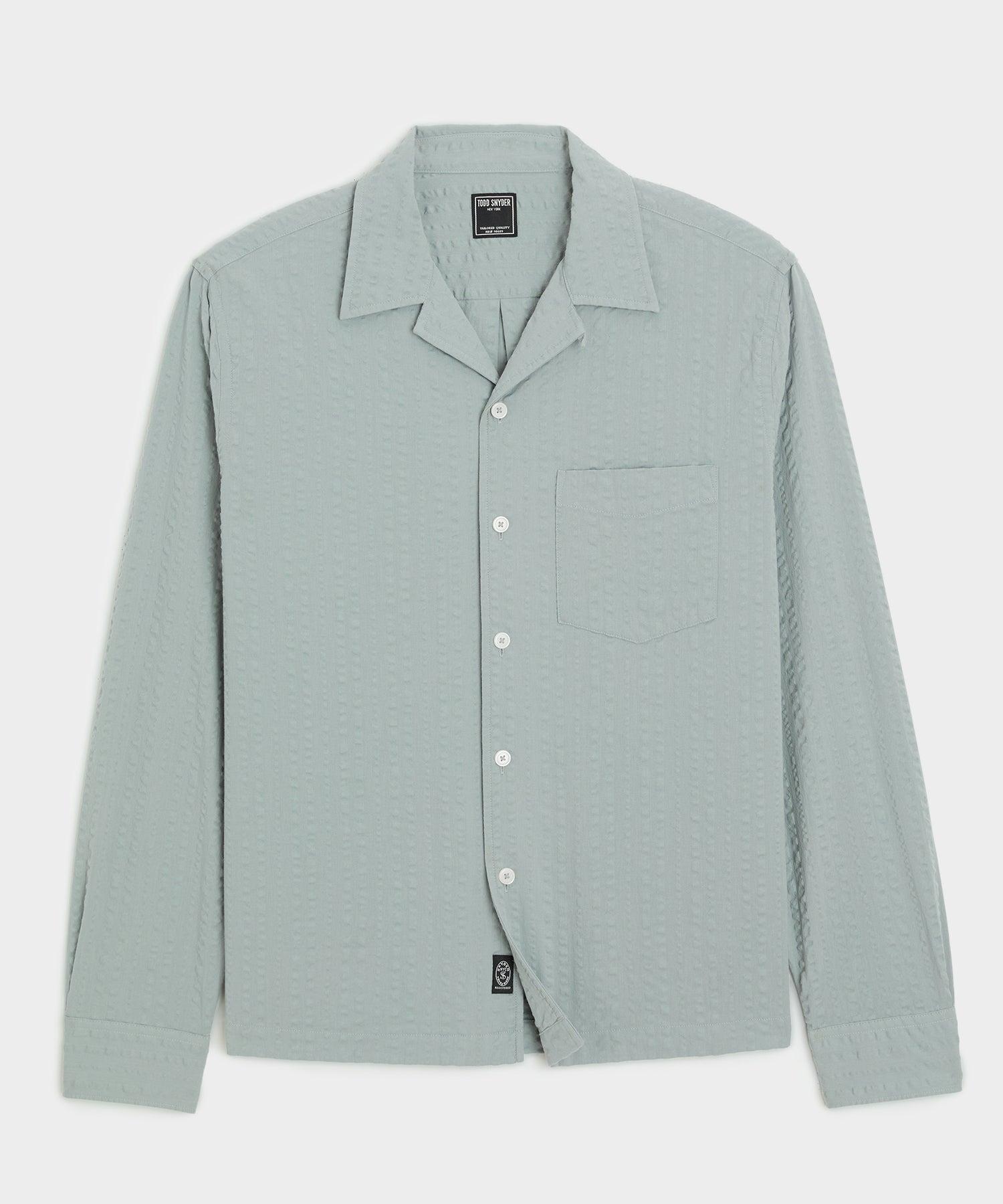 Cropped Seersucker Camp Collar Shirt Product Image