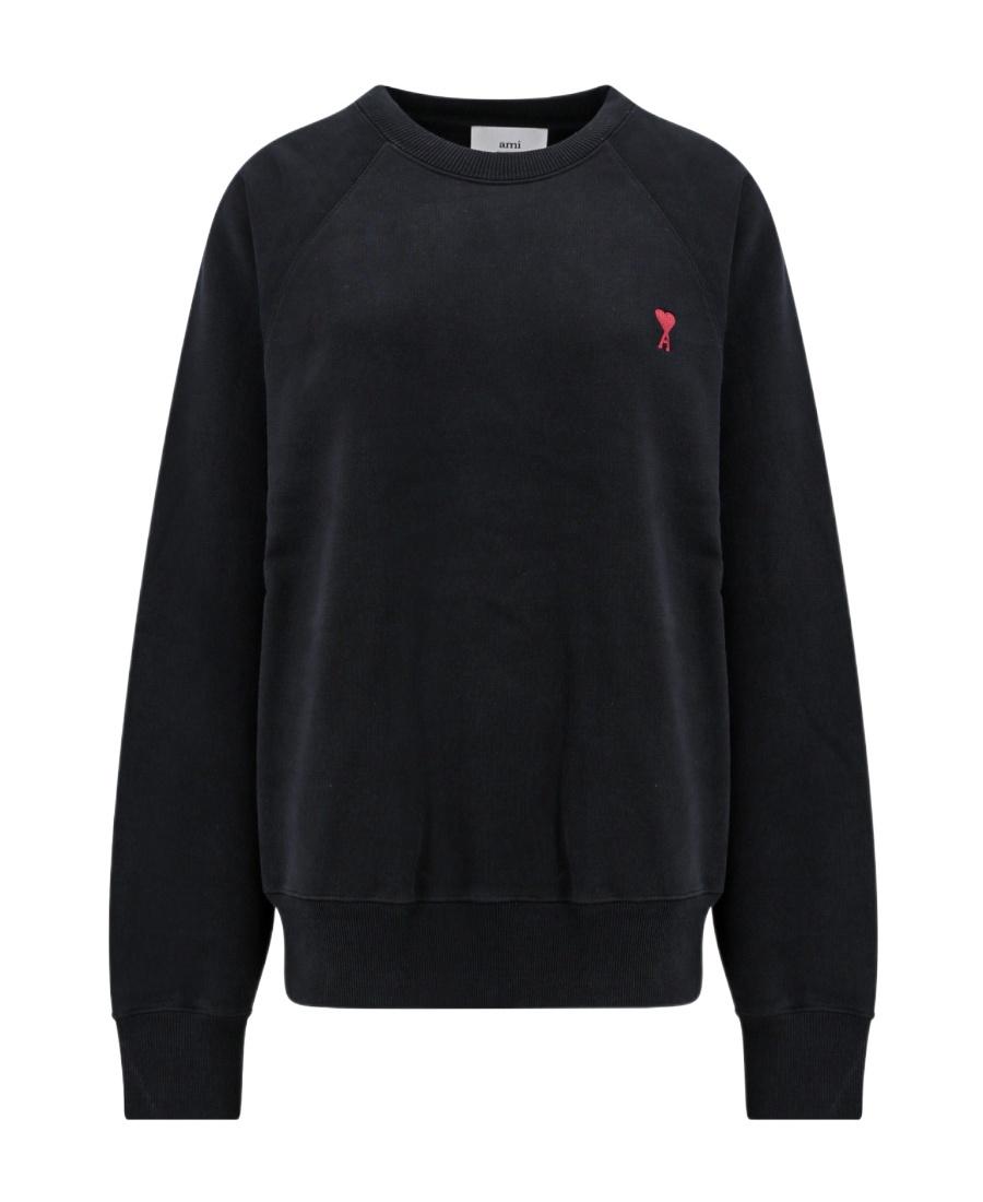 AMI ALEXANDRE MATTIUSSI Ami Classic Black Sweater With Round Neckline And Emblem Detail Product Image