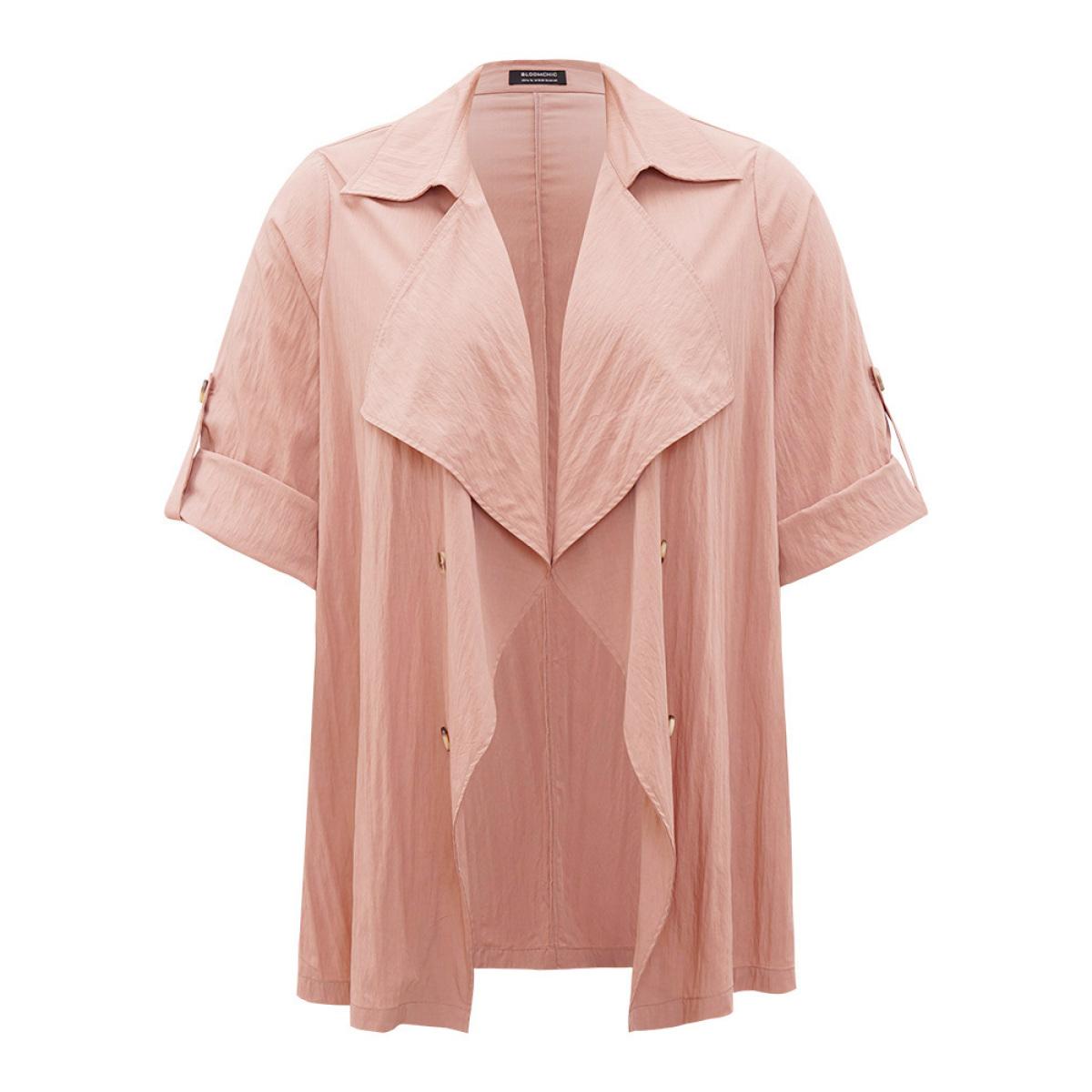Plus Size Plain Lapel Collar Asymmetrical Tab Sleeve Coat Women Rouge Casual Plain Loose Ladies Dailywear Winter Coats BloomChic 12/L Product Image