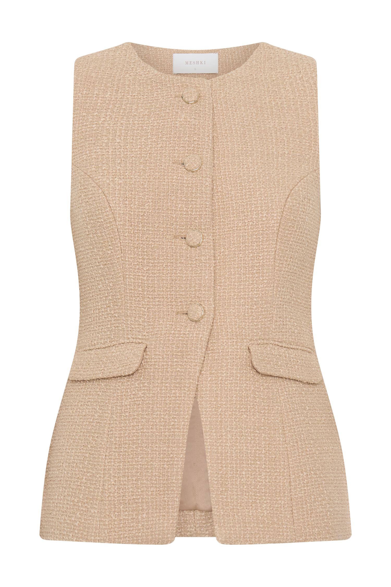 Camilla Boucle Sleeveless Vest - Light Taupe Product Image