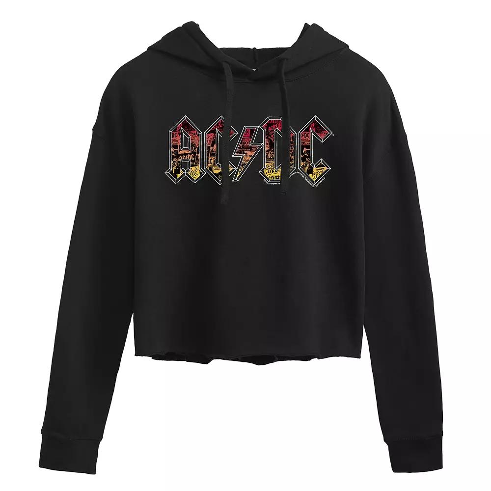 Juniors' AC/DC Logo Montage Cropped Graphic Hoodie, Girl's,  Product Image