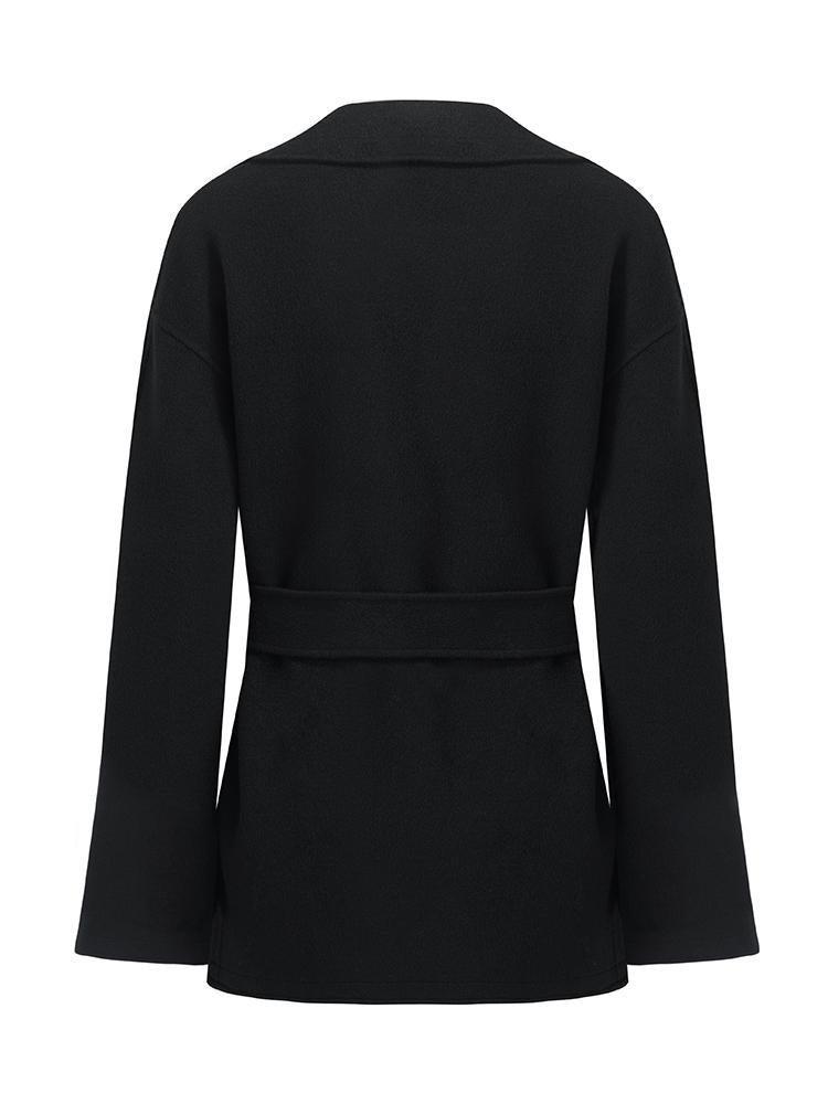 Tencel Wool Lapel Double-Faced Women Coat With Belt Product Image
