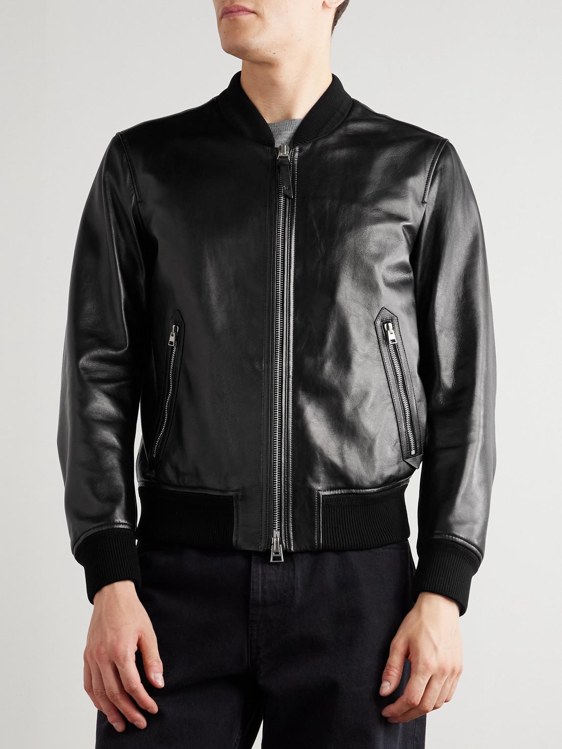 TOM FORD Black Shiny Nappa Plonge Leather Jacket In Multi Product Image