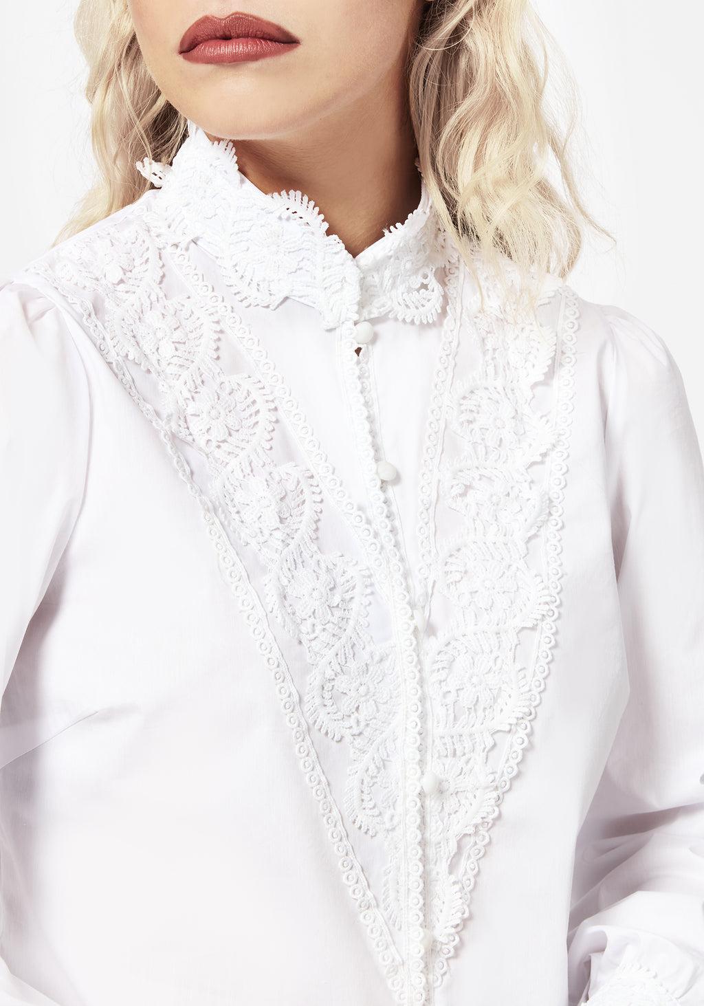 Morgaine Lace Detail Button Up Shirt - White Product Image