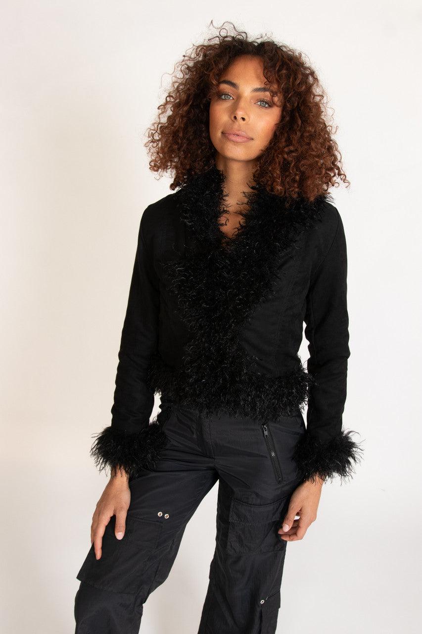 Fur Trim Suede Jacket Product Image