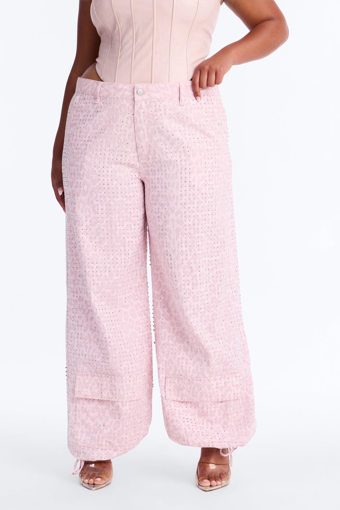 Look Don't Talk Embellished Leopard Jogger Pant - Pink Female Product Image