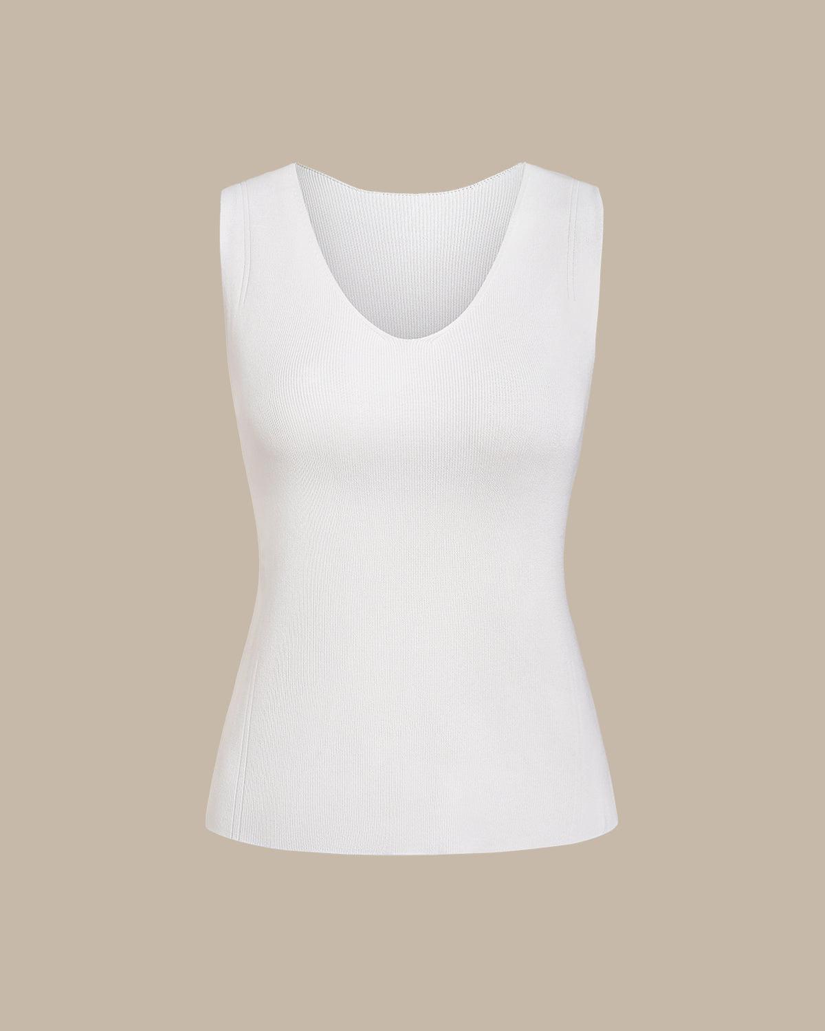 White V Neck Slim Tank Top Product Image