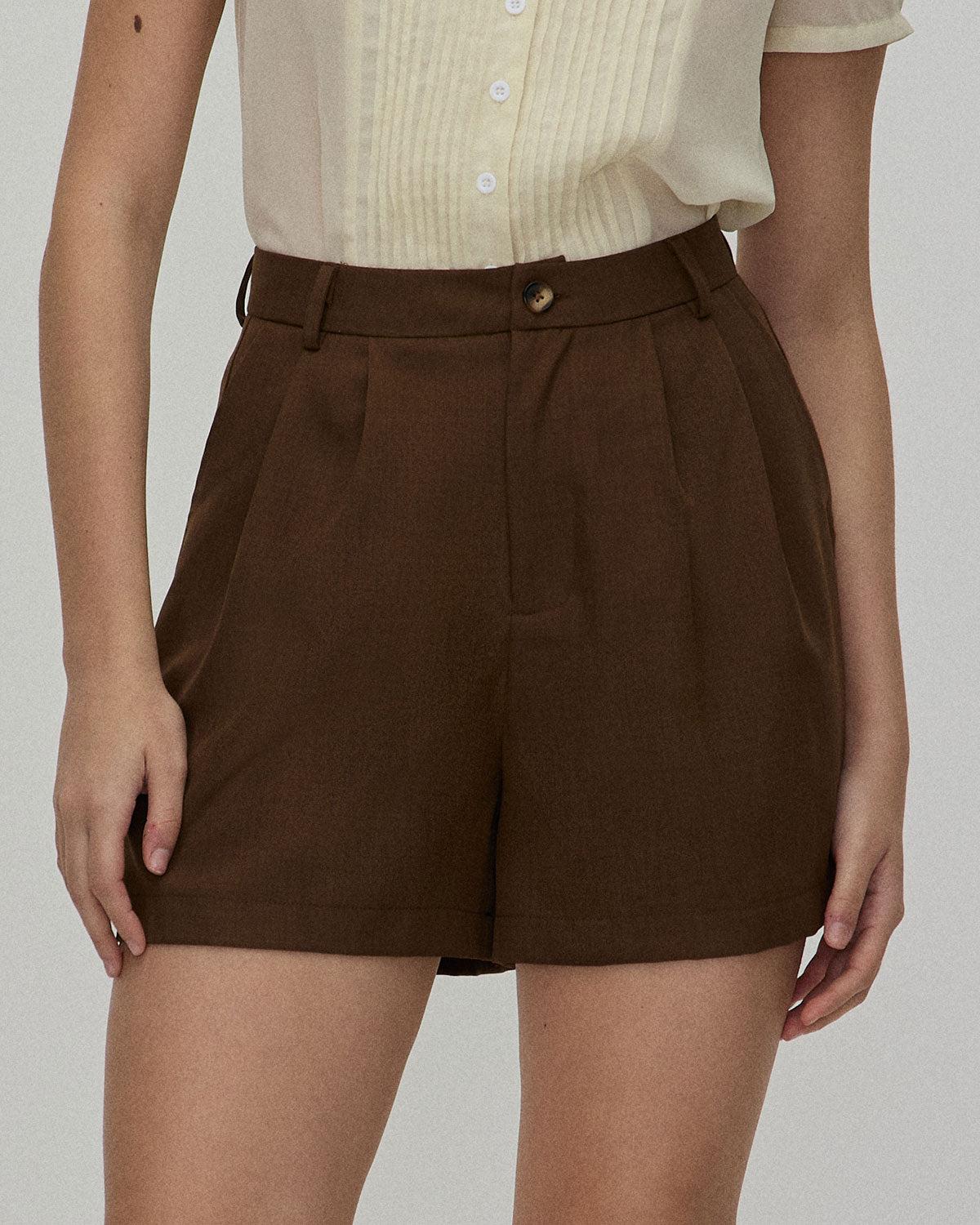 The Coffee Pleated High-Waisted Wide Leg Shorts Product Image