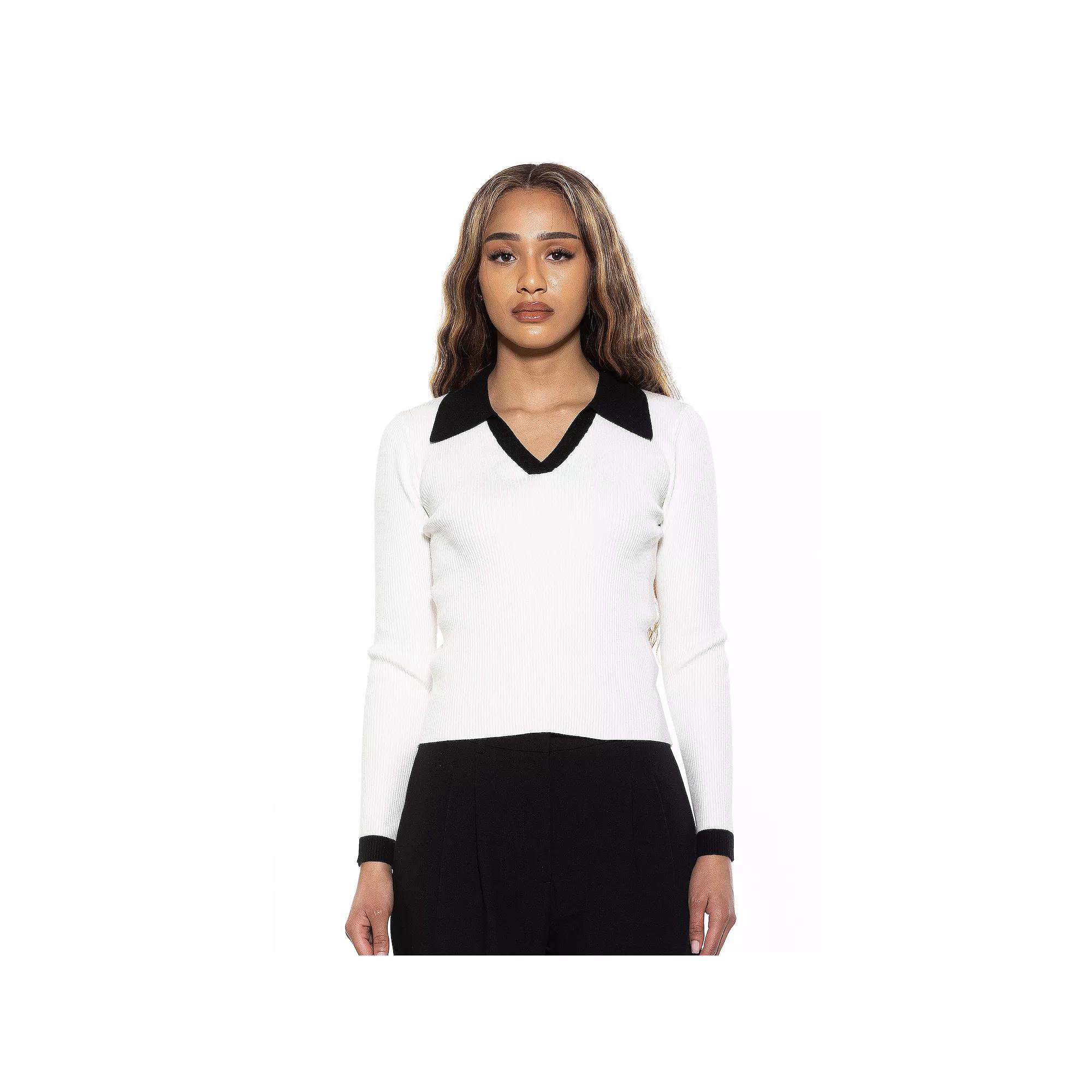 Women's ALEXIA ADMOR Crsti Collared Long Sleeve Ribbed Sweater,  Product Image