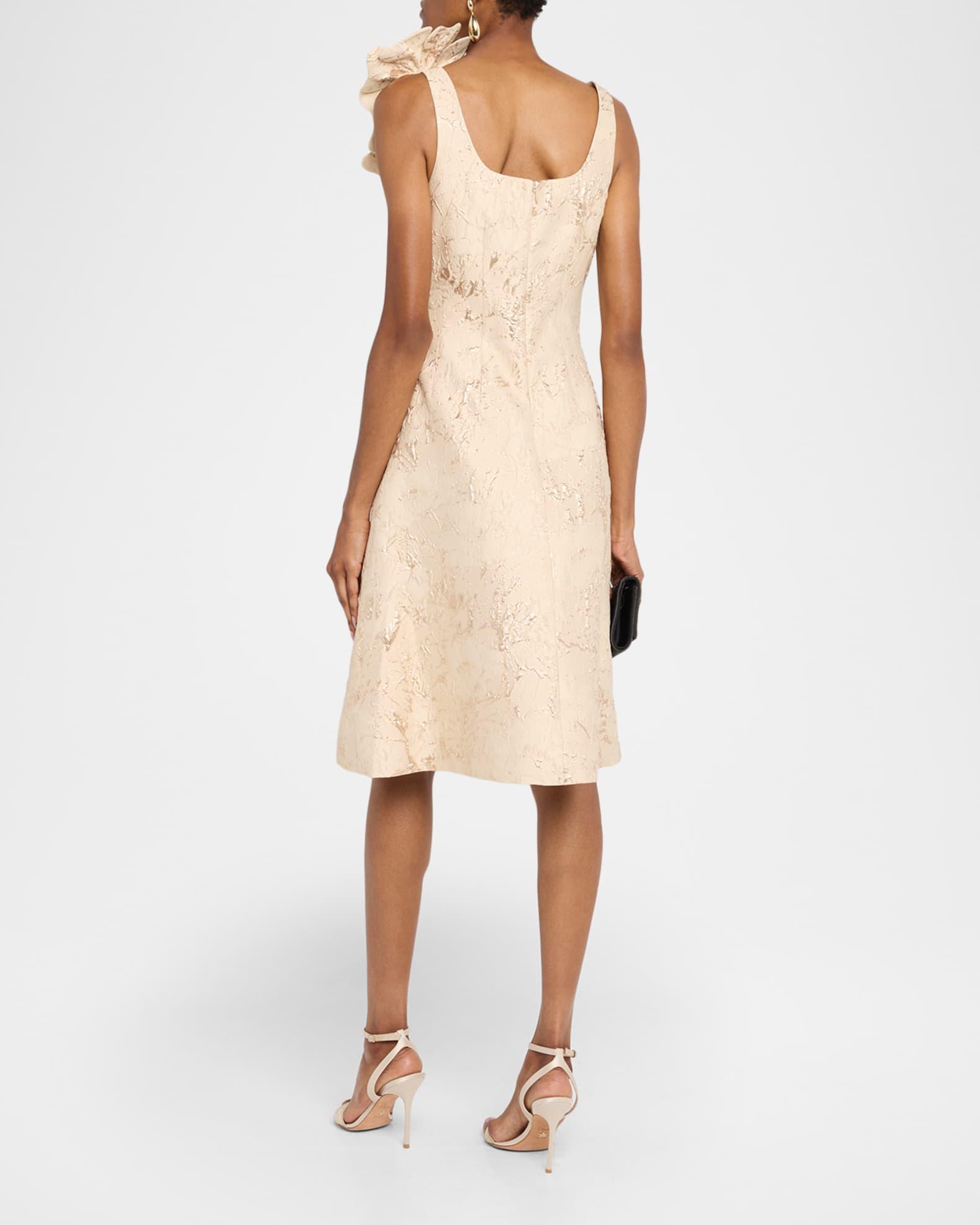 Floral Applique Metallic Jacquard Dress Product Image