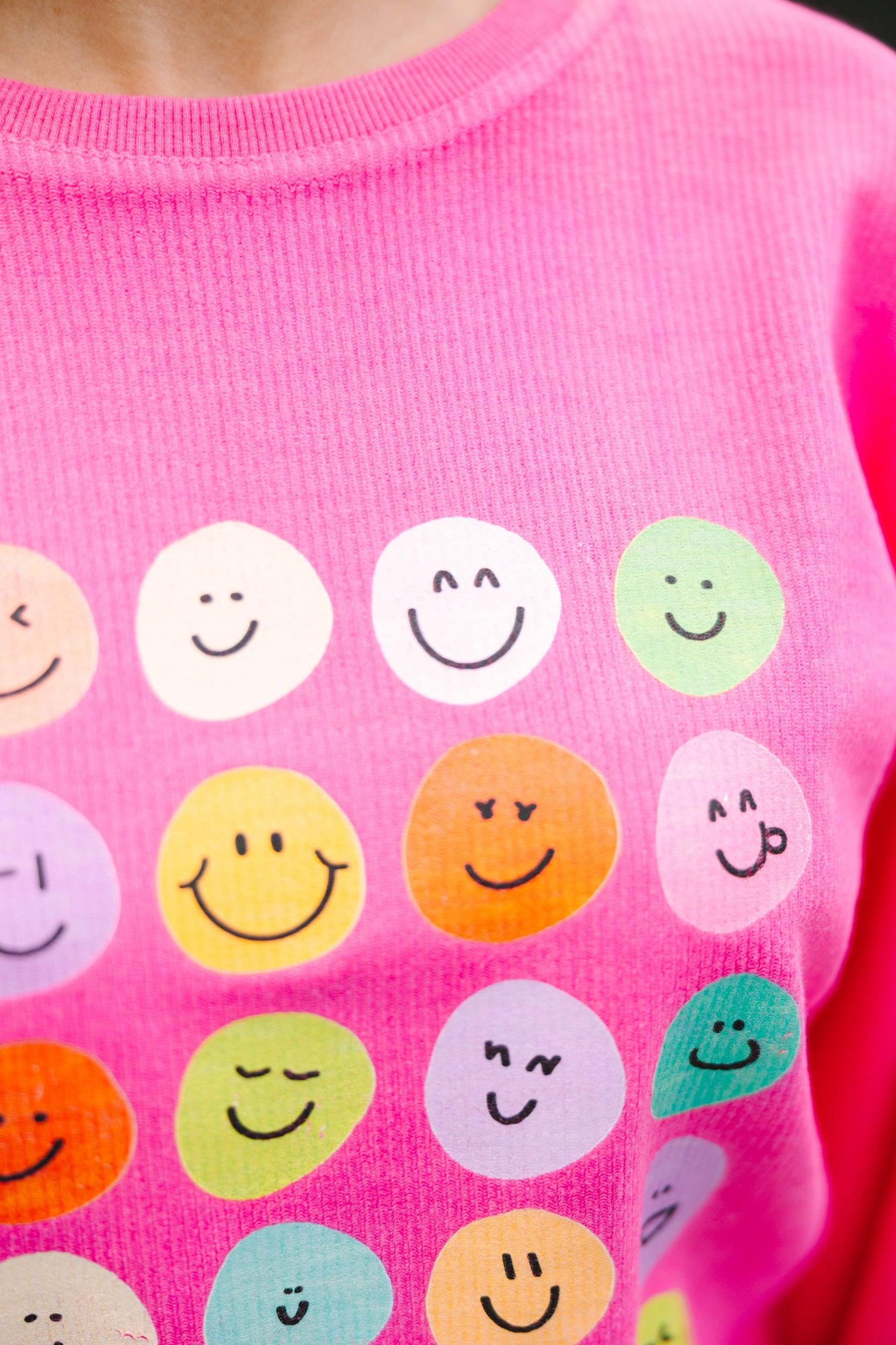 Smile Today Fuchsia Pink Graphic Corded Sweatshirt Female Product Image